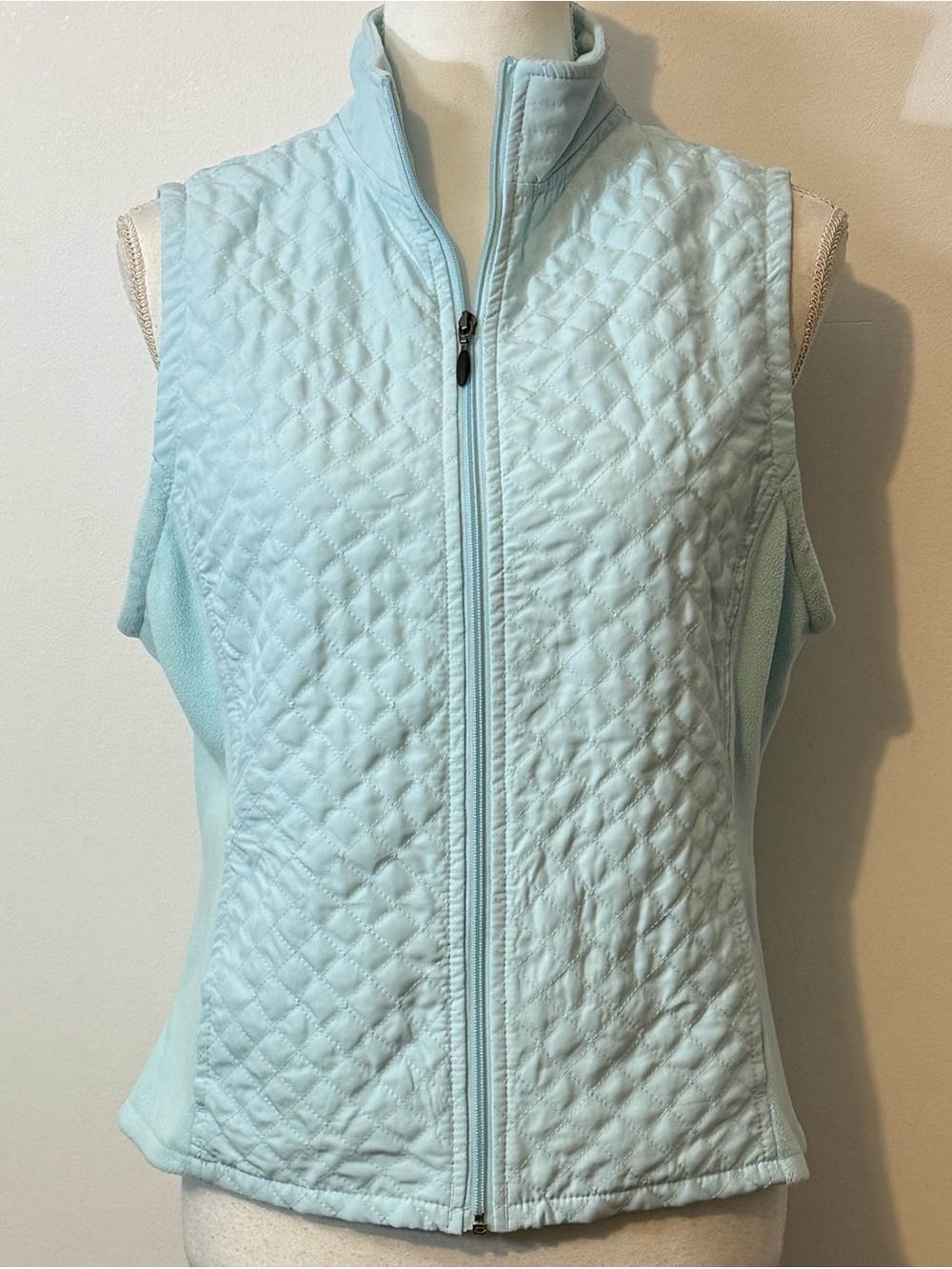 Columbia Light Aqua Blue Diamond Quilted Fleece Panel Vest Women’s Size Medium